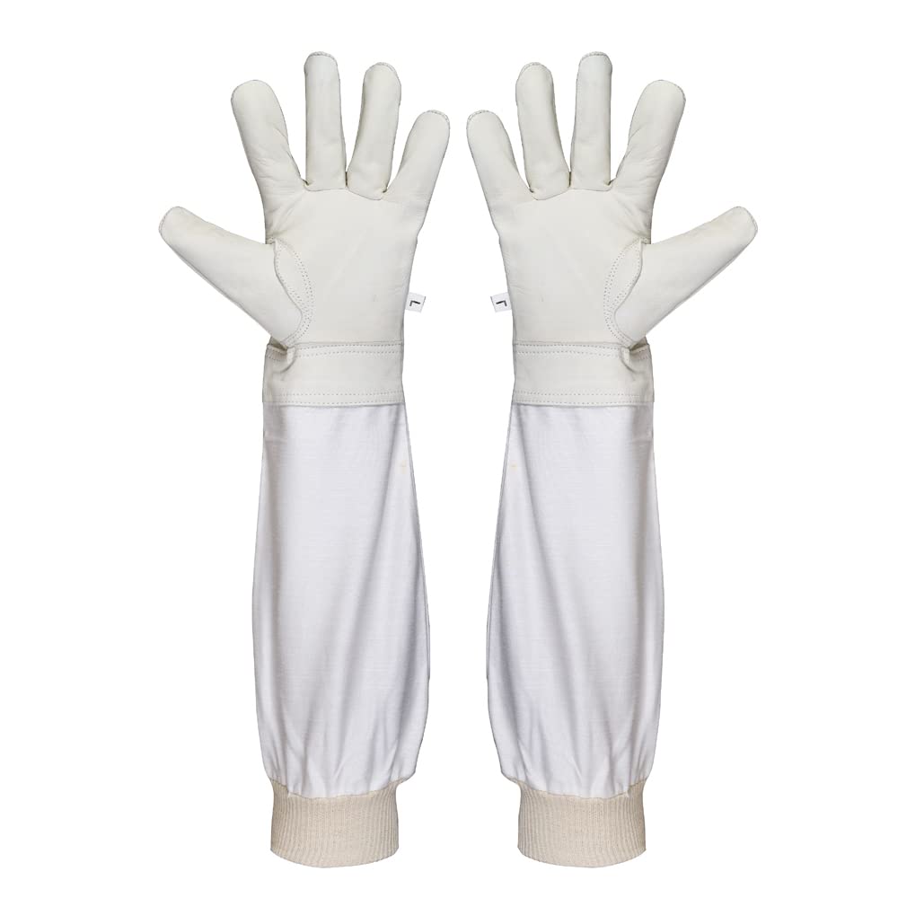 Guanti Apicoltura professionale con Maniche | Guanti Lunghi in Pelle Apicoltori | Resistente alle Punture Api | Durevole e Comodo per Principianti/Esperti | 1 Paio | facile lavare | Unisex