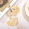 4 Pairs Rattan Earrings Big Lightweight Geometric Statement Tassel Woven Bohemian Earrings Handmade Straw Wicker Braid Hoop Drop Dangle Earrings for Women Girls