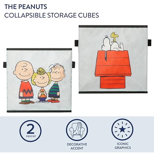 Idea Nuova Storage Cubes for Kids,2 Pack Collapsible Fabric Bins with Handles, Organizer Boxes with Handles for Bedroom, Playroom & Nursery,Peanuts