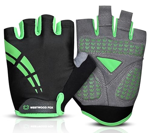 WESTWOOD FOX Half Finger Cycling Gloves, Gel Padded, Green, L