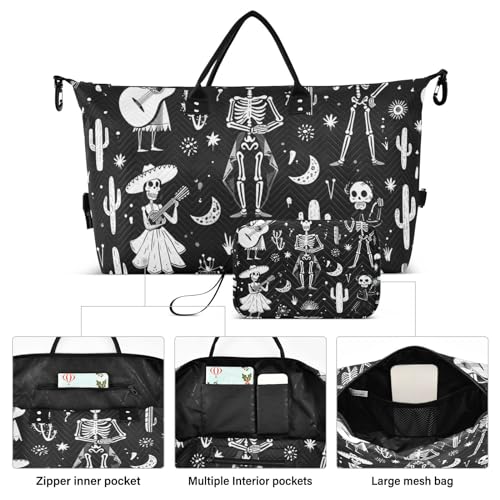 Large Travel Duffel Bag, Skeletons Music Dance Sports Tote Gym Bag, Shoulder Weekender Overnight Bag for Women Men, Carry On Luggage with Toiletry Bags2