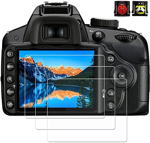 PCTC D3200 Tempered Glass Screen Protector for Nikon D3500 D3400 D3100 D3200 D3300 DSLR Camera cover, 2* Hot Shoe Cap Cover (Ladybug & Bee)