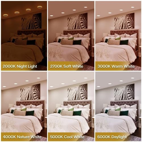 1 Pack 5/6 Inch LED Can Lights with Night Light, 5CCT Retrofit Recessed Lighting Selectable 2700K-6000K Dimmable, 12W=75W, 1200LM Downlight with Metal Smooth Trim - ETL and Energy Star Certified by POWERASIA - Image 8