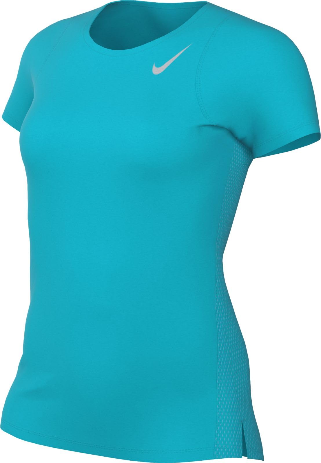 NIKE DD5927-443 W NK Fast DF SS TOP Sweatshirt Women's Rapid Teal/Reflective SILV Size XL