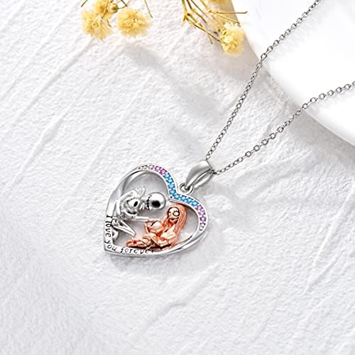 URONE Nightmare Necklace Sterling Silver Jack And Sally Heart Family Pendant Parents with Child Necklace Skull Jewelry Christmas Gifts For Mom Wife Girlfriend