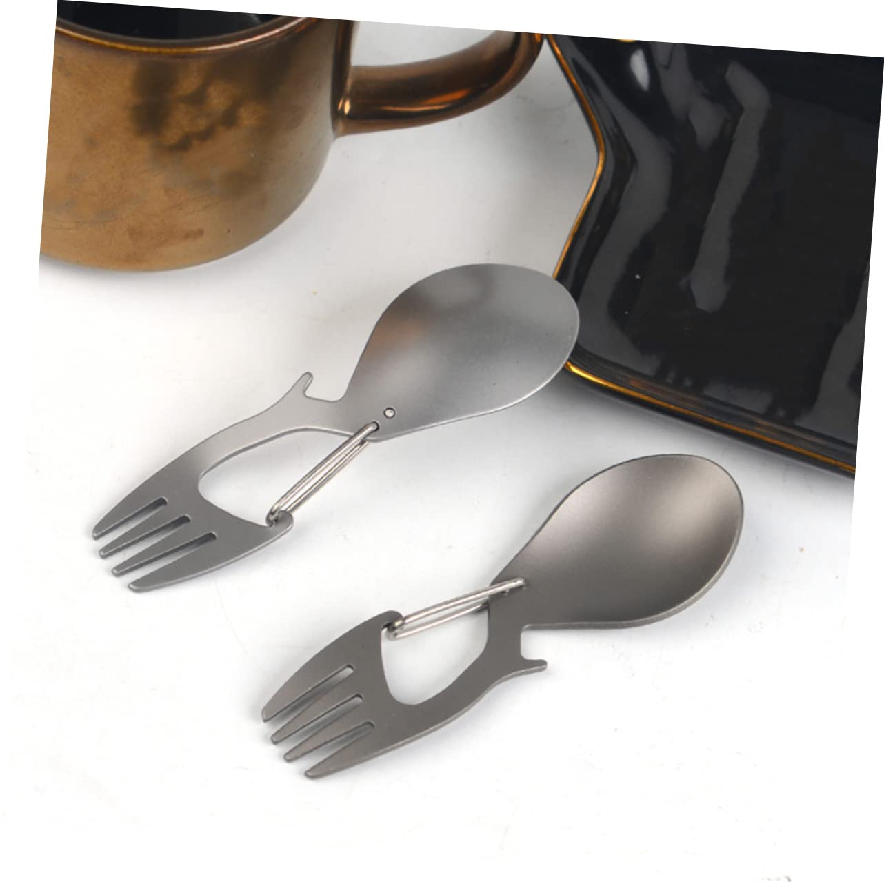 ibasenice Lot De 5 Couverts Multifonctions En Titane Cuillères-Fourchettes Et Ustensiles De Voyage Petites Cuillères-Fourchettes Pliables En Titane Couverts De Randonnée