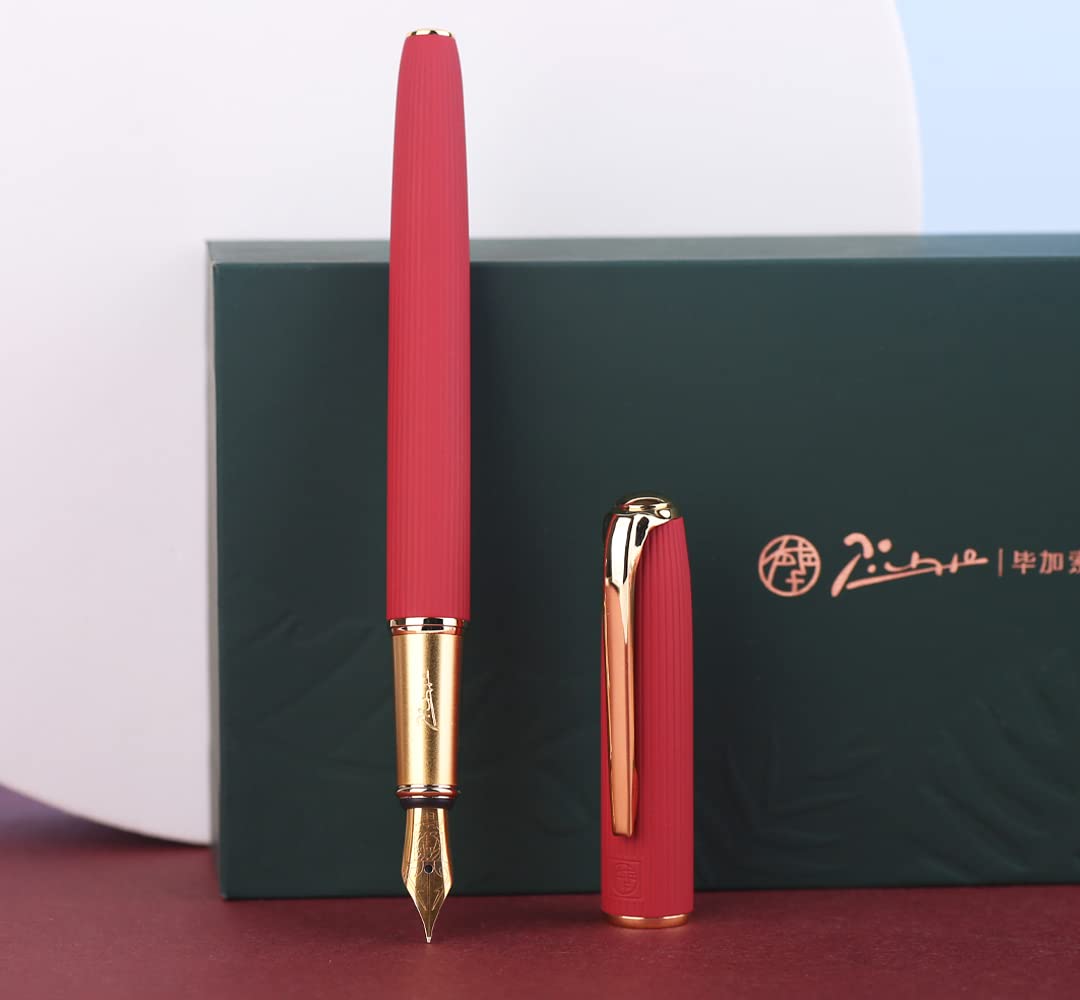 Picasso 916 Natural Series Stylo plume en métal avec coffret cadeau (pointe F 0,35 mm, rouge érable)