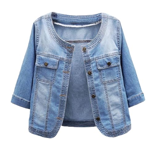 WWPPAION Denim Jacket For Women Stretch Short Sleeve Button Down Coats Casual Shawl Stretch Cropped Top Denim Jean Jacket