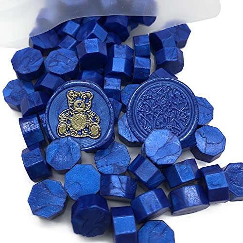 シーリングワックス ワックスビーズ 八角形 100 粒 12.5cm1cm ブライトブルー