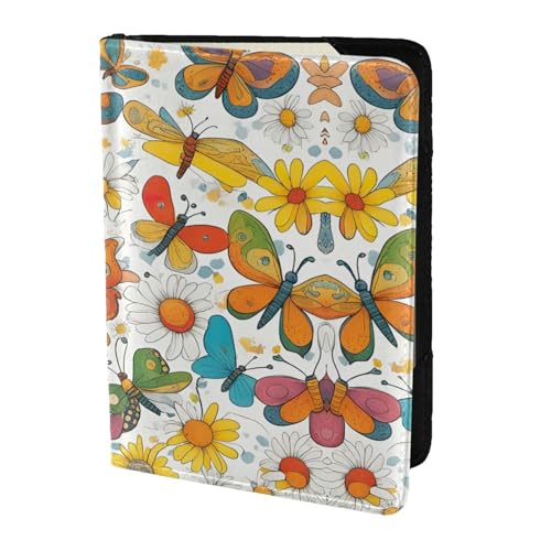 Custodia per passaporto da viaggio con stampa farfalla margherita custodia per pelle per uomini e donne nero Taglia unica