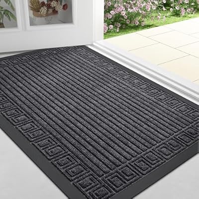 Finchitty Front Door Mat Outdoor Entrance, Heavy Duty Sturdy Rubber Doormat, Stain and Fade Resistant, Easy to Clean, Low Profile Indoor Outdoor Mat for Entryway and Patio, 30x17, Grey