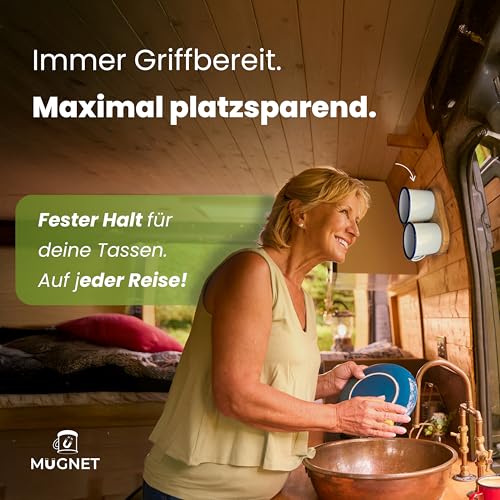 Magnetischer Tassenhalter für Emailletassen – Starke Magnete – Tassenaufhängung für Camper, Wohnmobil und Boote, Camper Geschenk (EIN Halter für 2 Tassen)