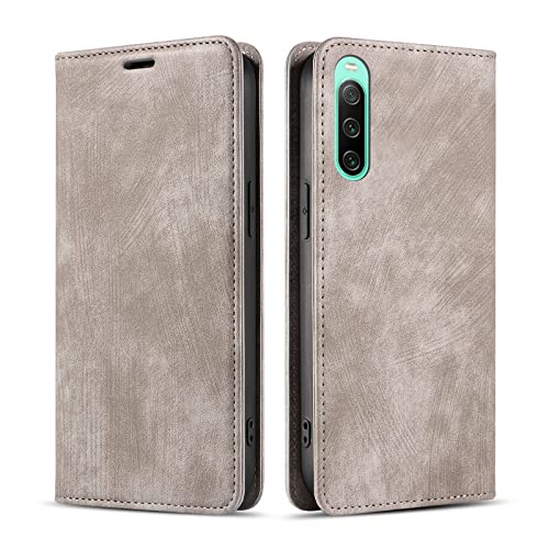 OZKURT Coque pour Sony Xperia 10 Iv, Flip Portefeuille en Cuir Porte-Cartes Porte-Monnaie Magnétique Housse Sangle Cash Pocket Pouch Portefeuille pour Sony Xperia 10 Iv,Gris
