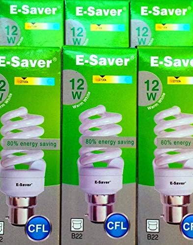 E-Saver - CFL Full Spiral - Energy Saving Light Bulbs - 12W = 60 Watt - (Pack of 3) - Warm White 2700k - Bayonet Cap (BC- B22- B22d
