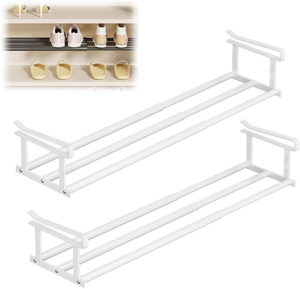 Cabinet Telescopic Shelf Shoes, Expandable Shoe Rack Organizer, Adjustable Shoe Rack & Under Cabinet Shelf, Multifunctional Telescopic for Shoe Clothing Storage,Black,2pcs