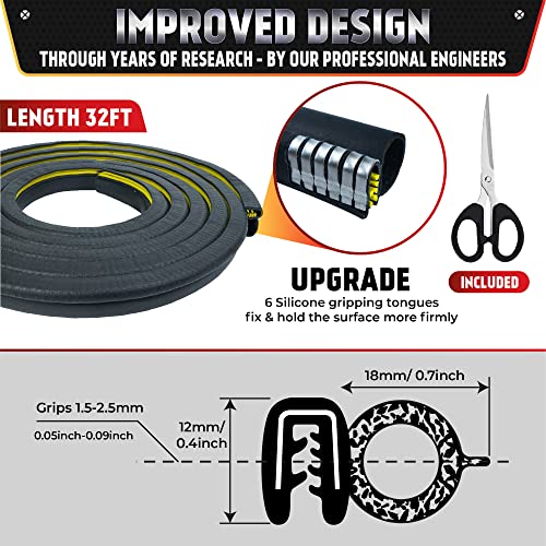 32Ft Advanced Car Door Rubber Seal Strip With Side Bulb & Premium Silicone Grippings For Cars Included Scissor, Epdm Car Weather Strip & Internal Aluminum Metal Clip, Rubber Weather Stripping #TOP1