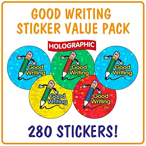 280 Holographic Sparkly Good Writing Motivational Childrens Pupils School Teachers Praise Reward Stickers Value Pack 20mm Primary Teaching Services