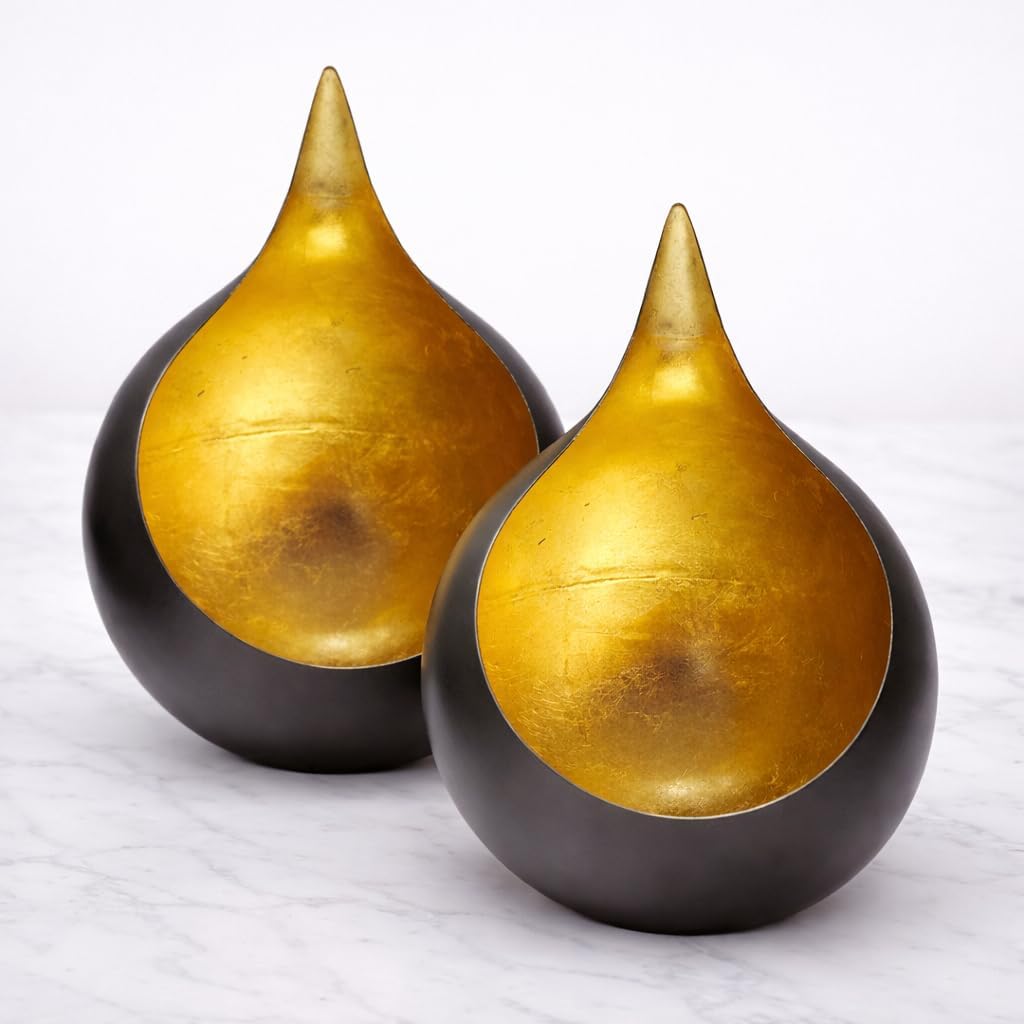 Decozen Tea Lights Votive Candle Holders Set of 2 Handcrafted Metal Home Decor for Console Table Centerpiece Dining Living Room Bedroom Office Farmhouse Events Wedding Decorations - Gold Leaf Color