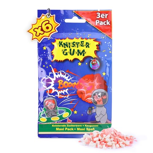 DOK Knister Gum 6er Pack (180g) Retro Kaugummi mit Knallbrause Kultige Süßigkeit mit tutti frutti Geschmack Brause-Kaugummi im Mini-Format für Kinder & Nostalgie-Fans 6 x 3 Tütchen à 10g