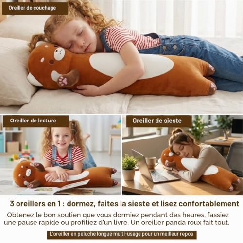 Kekeso Long Oreiller Panda Roux 60cm- Peluche Panda Douce pour Enfants & Adultes, Coussin Calin pour Lit, Cadeau pour Noël, Anniversaire & Saint-Valentin – vue 7
