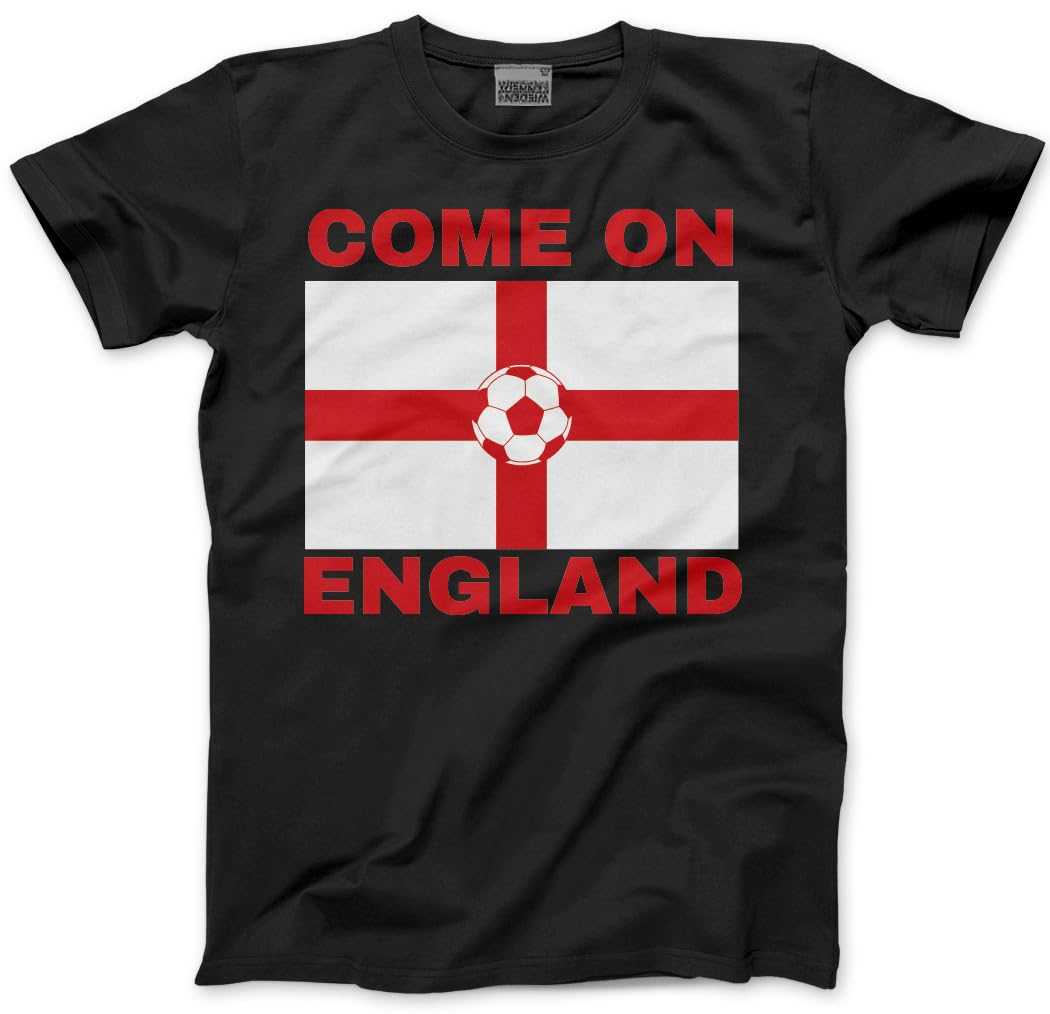 England Top for Kids – Come On England Football T-Shirt - World Tournament USA Cup Tee Flag Lions Patriotic Footie Tshirt - 3-4 Years Black