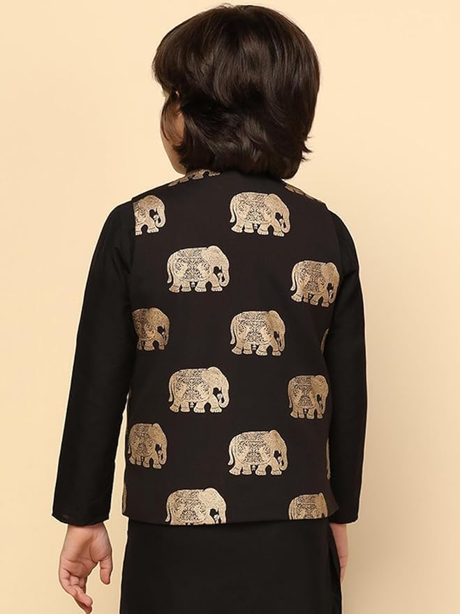 Boy's Printed Cotton Nehru Jacket- Traditional Indian Waistcoat for Festive Occasions2