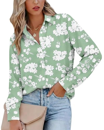 Image of Magritta Women's Shirts Fashion Casual Loose Fit Long Sleeve Button Down Lightweight Collared Blouse Tops