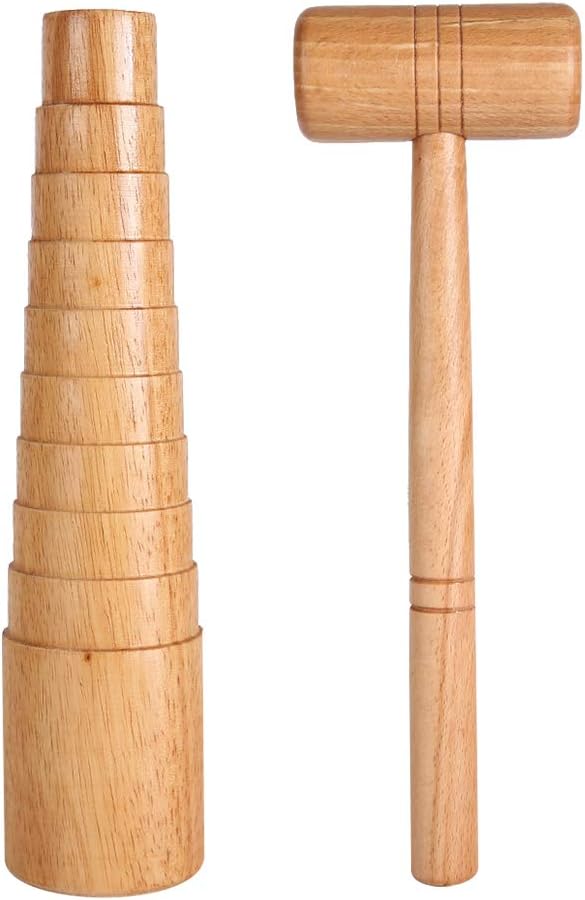Wooden Mandrel Sizer Jewelry Making Adjust Bangle Sizing Measurement Stick Hammer Tool Set, 2PCS Professional Jewelry Tools with Stepped Design for Bracelet Resizing, Includes 29cm
