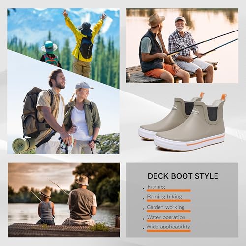 Image of RAINANGEL Rain Boots for Men, Ankle Rain Shoes Anti-Slipping with Comfortable Lightweight Nature Rubber and Outdoor Work Shoes,Waterproof Fishing Deck Boots