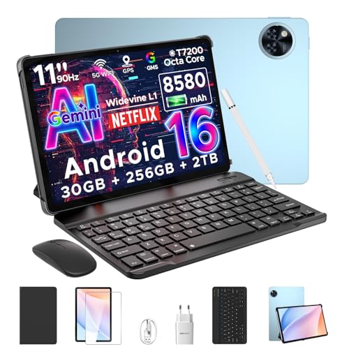 DOOGEE U11 Pro Android 16 Tablet 11 Zoll Gemini AI, 30GB+256GB (2TB TF) Gaming Tablets, 8580mAh, 90Hz Display, WiFi 5, T7200 Octa Core, 13MP+5MP, Tablet mit Tastatur, Stift, Maus, Hülle [2025]