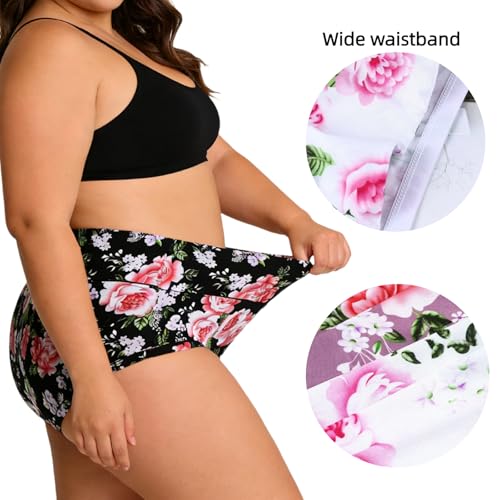 Image of Women's Underwear Plus Size XL-6XL Panties Briefs High Waist Rose Floral Print 6 Pack Undies
