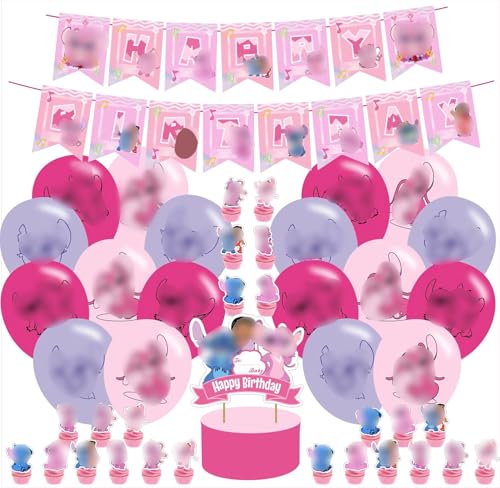 Image of Pink Angel Party Decorations,Birthday Party Supplies For Cartoon Angel Party Supplies Includes Banner - Cake Topper - 24 Cupcake Toppers - 18 Balloons