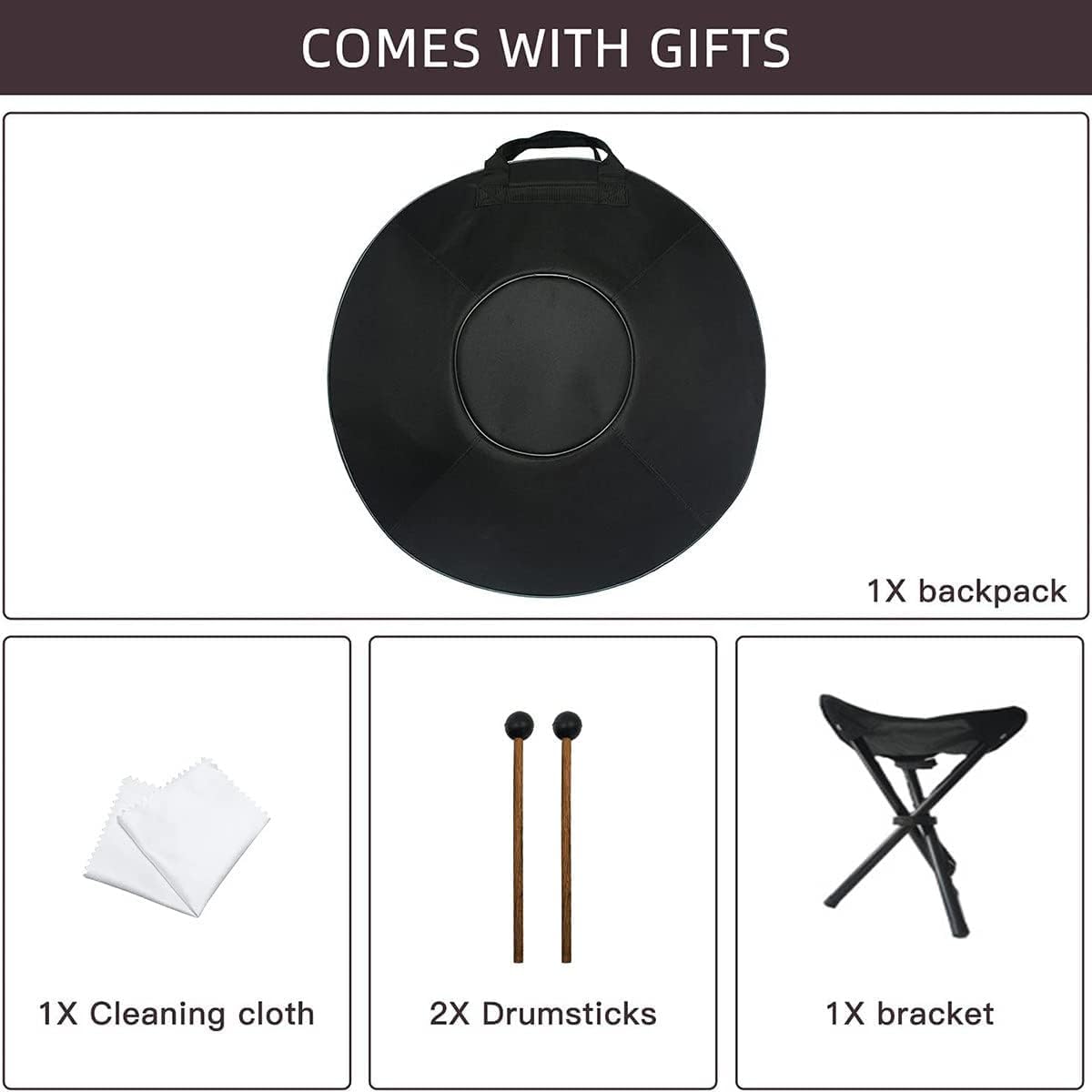 Handpan Drum Tambor de percusión de Acero de 22 Pulgadas con Bolsa de Mano Suave, mazo de handpan, Soporte de handpan, paño sin Polvo para niños y Adultos,Blue-9notes