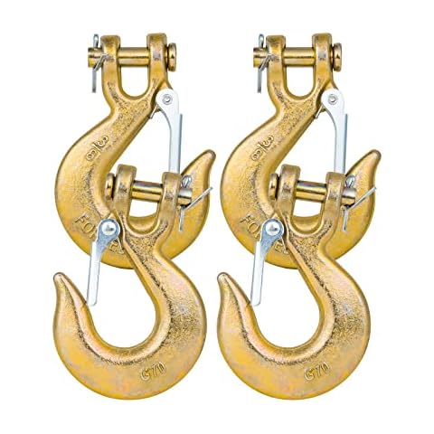 3/8" G70 Clevis Slip Hook with Safety Latch, 4 Pack (18,000lbs Capacity) Clevis Hook for Deck Hauler Receiver Hitches Trailer Wiring, Chain Hooks Solid Clevis Grab Hooks for Trailer Cover