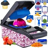 Vegetable Chopper, 16 in 1 Professional Mandoline Slicer for Kitchen, Multifunctional Food Chopper Cutter for Onion, Potato, Tomato, Veggie with 8 blades and With Container