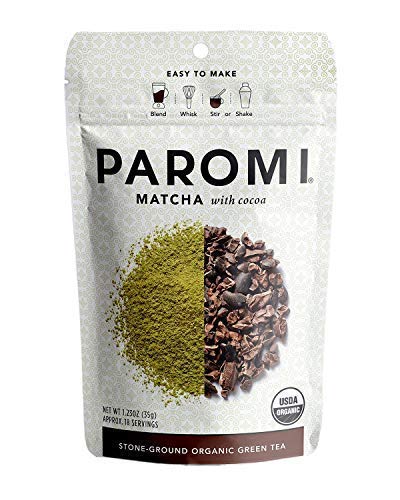 Paromi Tea Matcha With Cocoa 35 Grams, Organic Stone-Ground Organic Green Tea