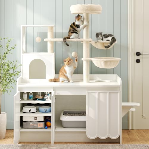 Árbol para Gatos con Caja de Arena, Torre y Condominio 51" Blanco miniatura 2