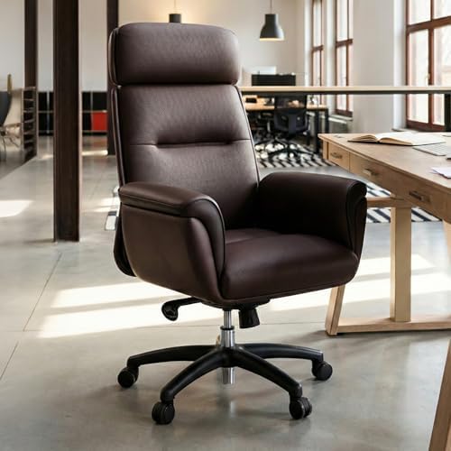 EUREKA ERGONOMIC Royal Ergonomic Office Chair Executive Desk Chair, Microfiber Leather High Back Executive Chair Comfy Ergonomic 360° Swivel with Lumbar for Home Workshop- Brown - Thumbnail 3