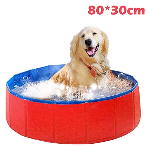 JJOBS Piscina para Perro Bañera Plegable para Perros Gatos Mascotas, Natacion al Aire Libre, Material de PVC - Rojo (M:80 * 30CM)