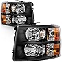 AUTOSAVER88 Headlight Assembly Compatible with 2007-2013 Chevy Silverado 1500/2007-2014 Silverado 2500HD 3500HD Replacement Headlamp Black Housing Amber Reflector Clear Lens