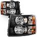 Headlight Assembly for 2007-2013 Chevy Silverado 1500/2007-2014 Silverado 2500HD 3500HD Replacement Headlamp, Black Housing Amber Reflector Clear Lens,2 Year Warranty (Passenger and Driver side)