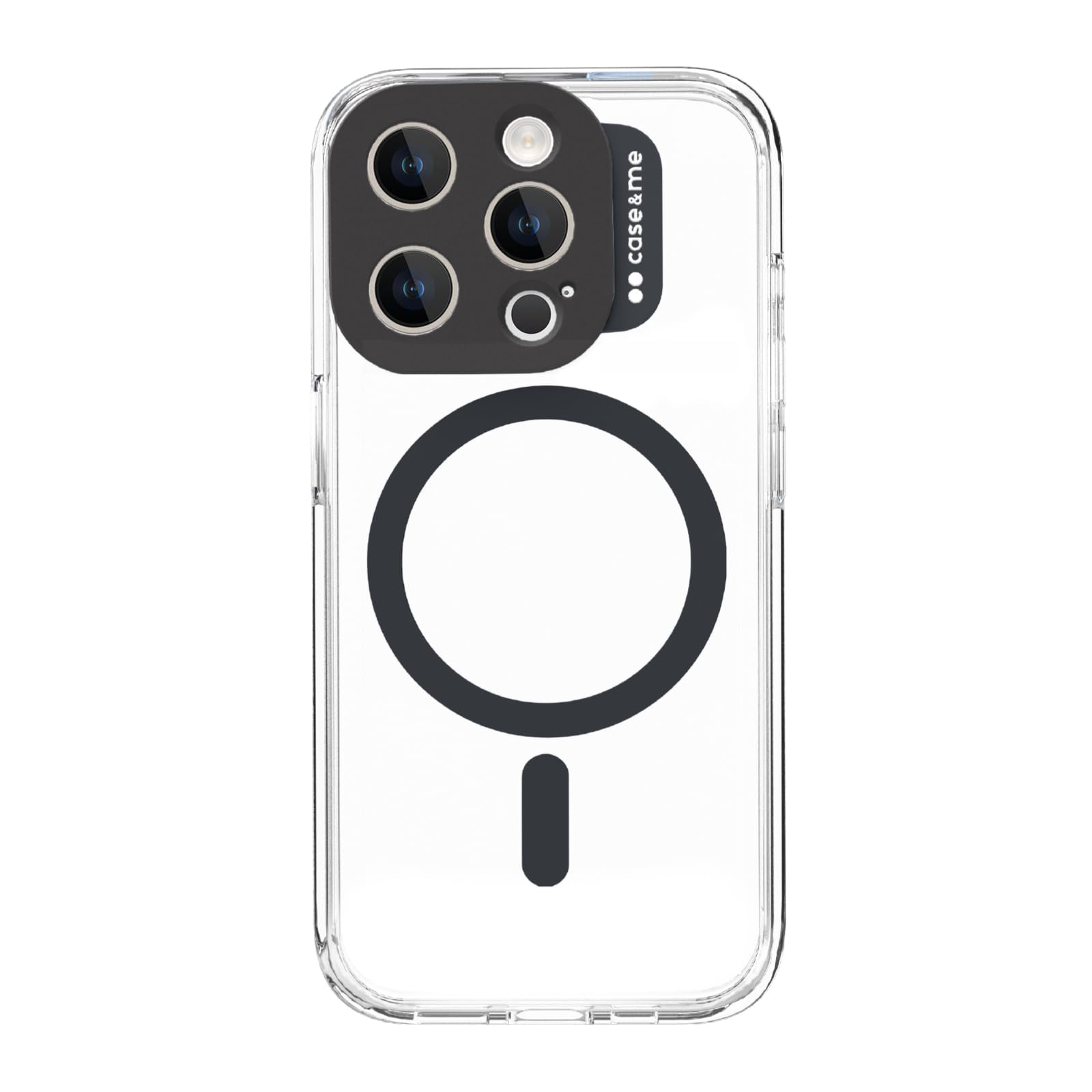 case&me cover trasparente con modulo MagSafe per iPhone 15 Pro, compatibile con MagSafe, protezione per fotocamera, nero