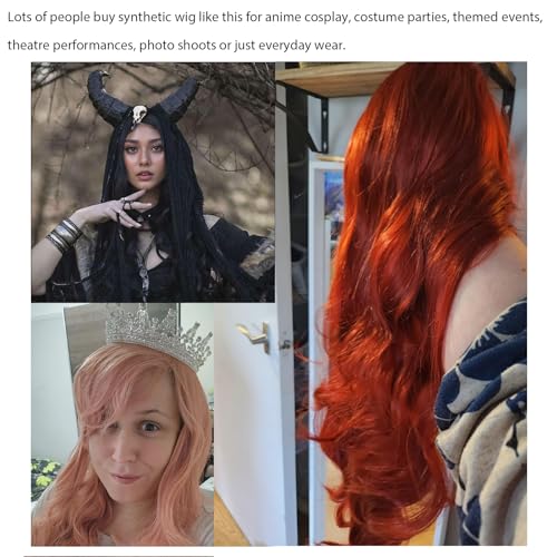 Image of Rose bud Hair Cosplay Wig with Bangs Grey 32 Inches Long Wavy Wigs for Women Lady Halloween Anime Party