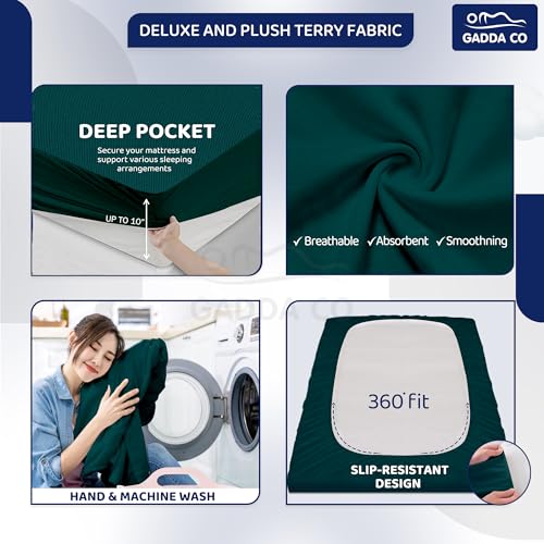Image of GADDA CO Cotton Feel Terry Ultra Soft 100% Waterproof Mattress Protector King Size, Breathable & Hypoallergenic Mattress Cover, Bed Protector King Size - 78x84 Inch (6.5x7 Ft), Peacock