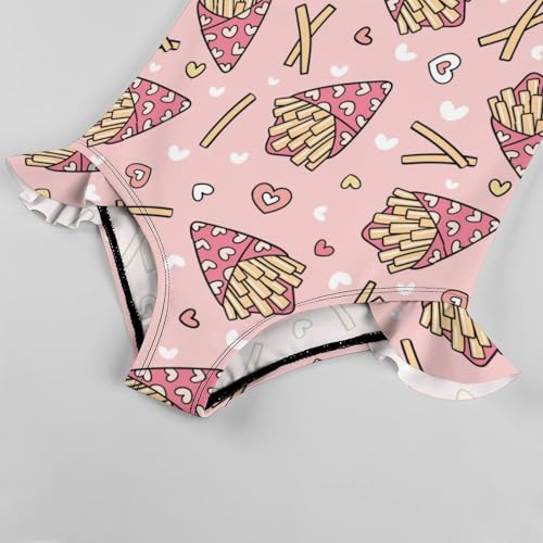 Image of Girls One Piece Swimsuit Macaroni Cheese Pasta Food Ruffles Swimwear Bathing Suits 3-12 Years