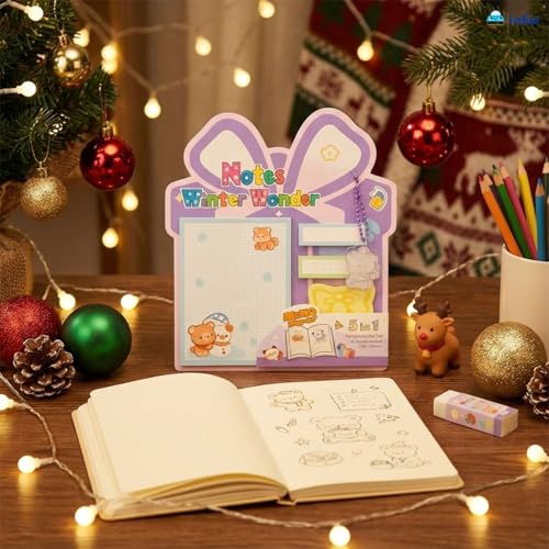 Image of FunBlast Christmas Sticky Notes - Cute Merry Christmas Memo Pad, Kawaii Sticky Note for Kids & Girls, Self Adhesive Notes and Bookmark, Stationery Gift for School, Office & Personal Use (Purple)