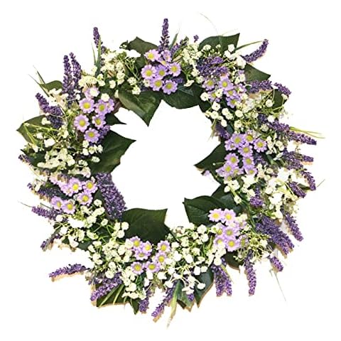 RSTYS Lavender Wreath for Front Door, 21.6 Inch Spring Lavender Wreath Door Decoration with Lavender Green Leaf Farmhouse Wreath,for Wall Window Party Wedding Decor Indoor Outdoor Cover
