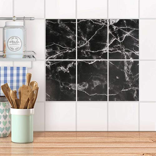 creatisto Bricolage escalier I Carrelage Sticker Autocollant - Stickers mosaïques muraux I Design Marmor Noir I 15x20 cm (6 pièces) Cover