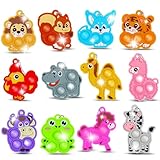 12 Stück Tier Fidget Spielzeug Schlüsselanhänger Sensorisches Druckspielzeug zur Stressbewältigung Wiederverwendbares Spielzeug für Kinder Ideal für Geburtstagsfeiern und Schule