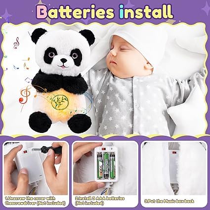 Image of Breathing Panda Soft Toy Teddy Bear with Light and Music Soothing Plush Sleeping Heartbeat Breathing Teddies Toys Toy Gift for Kids Girls Valentines Day 30cm